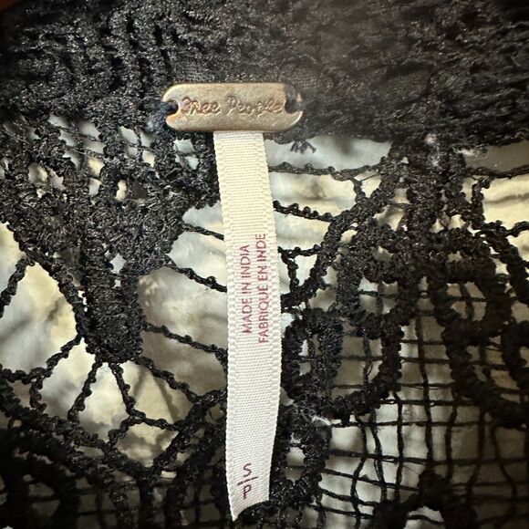 Free People Womens Small Long Sleeve Black Lace Button Up Shirt Blouse - Picture 3 of 4